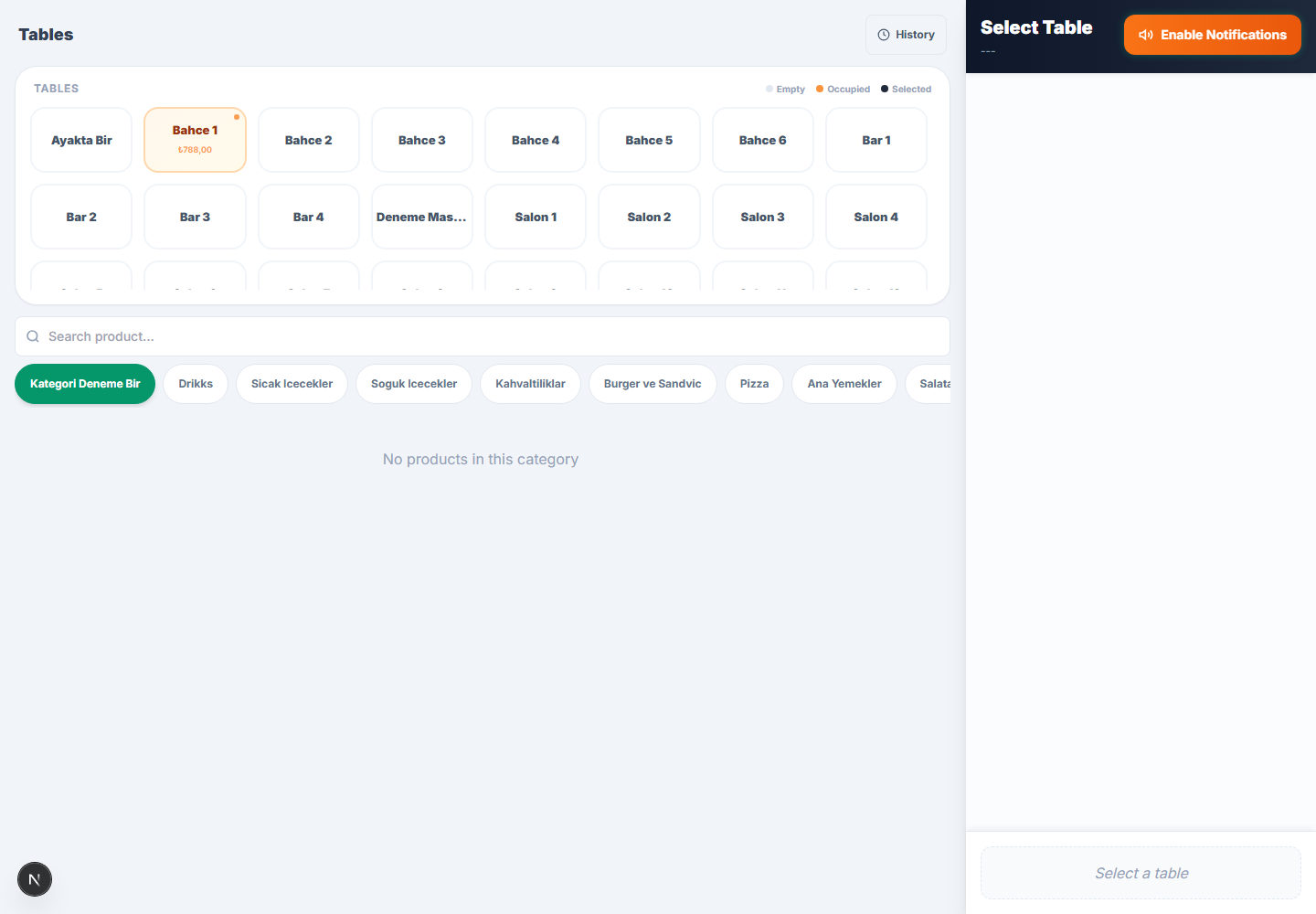 Cashier table view and payment workflow